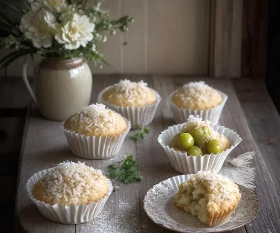Cottage Cheese-Coconut Muffins with Gooseberries