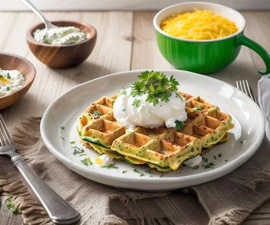 Onion Waffles with Zucchini and Cheese on Coconut Flour