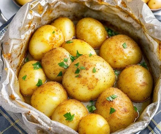 Молодой картофель целиком в рукаве в духовке