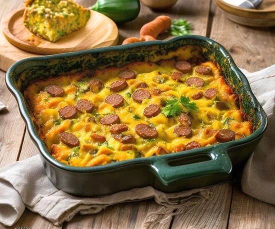 Zucchini Casserole with Smoked Sausage and Cheese